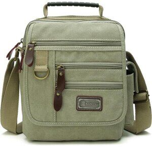 Mens Canvas Shoulder Bag Small Messenger Crossbody Work Bag Vintage Travel Bag